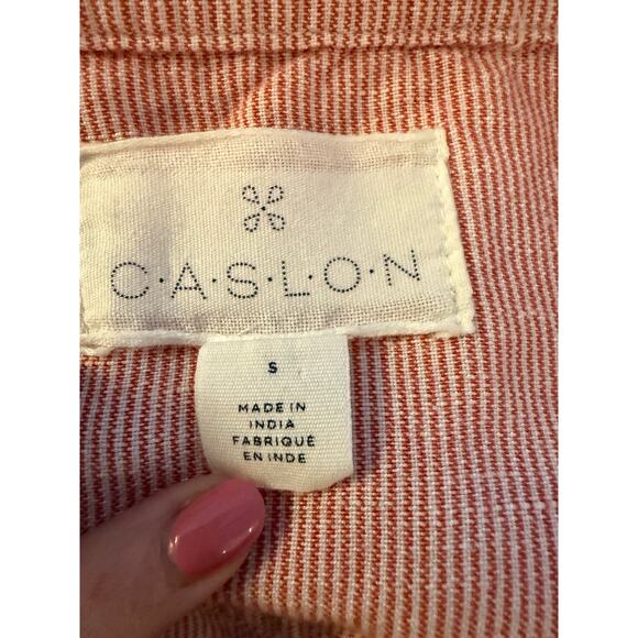 Caslon Women's S Boho Chic Candy Stripe Pink Seersucker Zip Utility Jacket - Picture 7 of 8